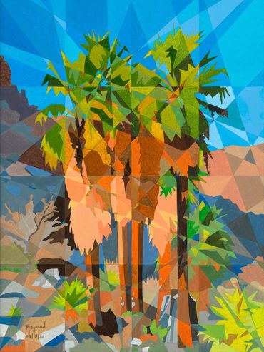 Palm Trees of Indian Canyons. Original Painting by Raymundo Valdez. Palm Springs, CA. USA.