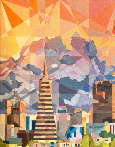 The Transamerica Pyramid, San Francisco, California. Oil on Canvas by Raymundo Valdez. 