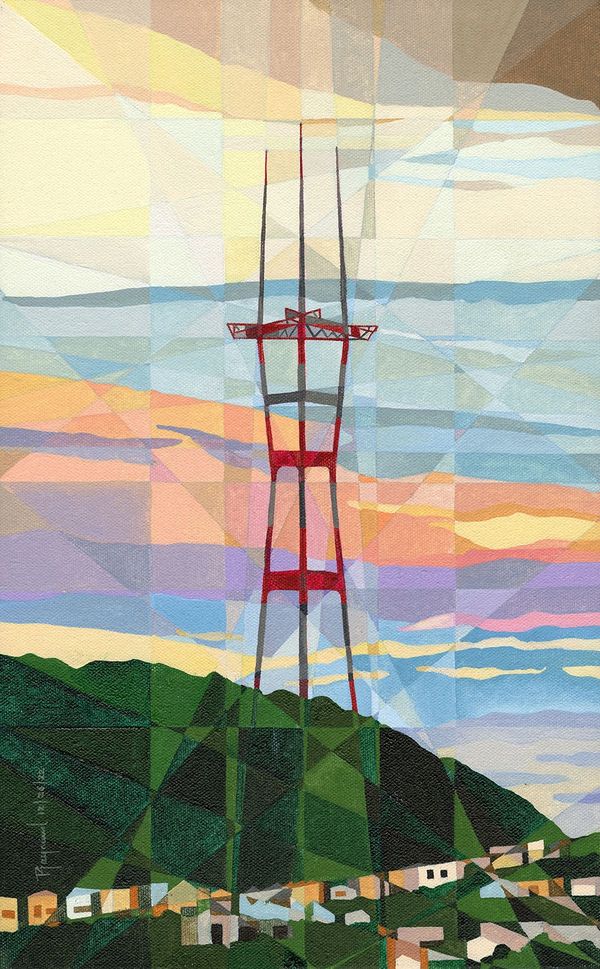 Sutro Tower in San Francisco, California. Oil painting by Raymundo Valdez.
