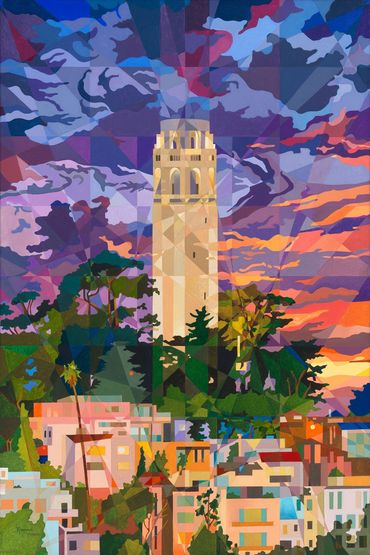 Coit Tower in San Francisco. California. Oil on Canvas by Raymundo Valdez. 