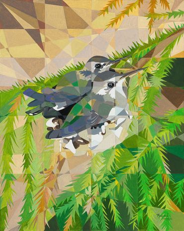Baby Hummingbirds in the Cathedral City Cove – Palm Springs. Oil on Canvas by Raymundo Valdez. 
