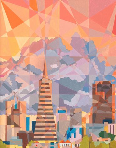 The Transamerica Pyramid, San Francisco, California. Oil on Canvas by Raymundo Valdez. 