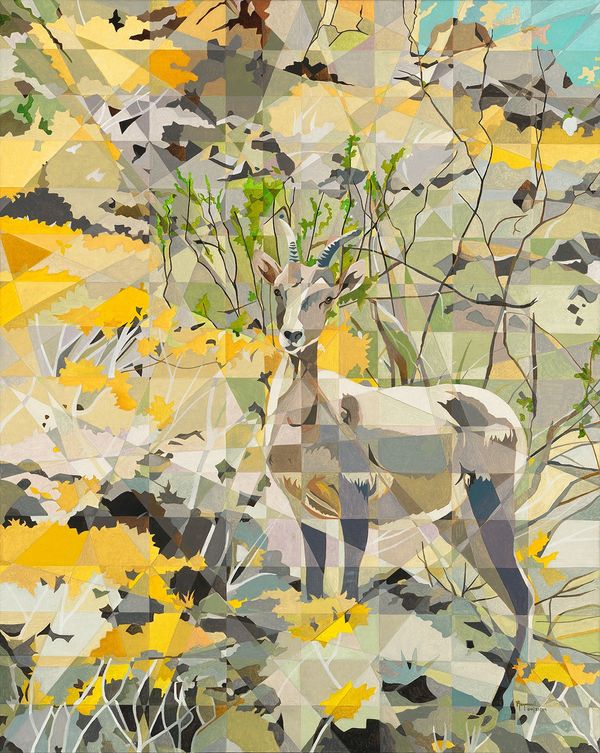 Bighorn sheep in Cathedral City. Palm Springs. Oil on Canvas by Raymundo Valdez.