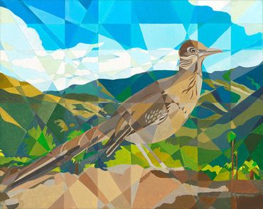 Local roadrunner in the wild nature of Cathedral City, California. Oil on Canvas by Raymundo Valdez.