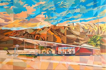 Palm Springs Tramway Gas Station, 1965. California. 
Oil painting by Raymundo Valdez.