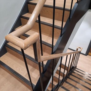Powder coated steel balustrade, handrails, stringers and staircase.