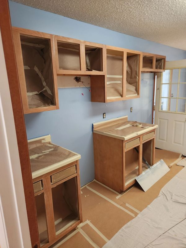 Cabinets prepped prior to painting in Fayetteville NC