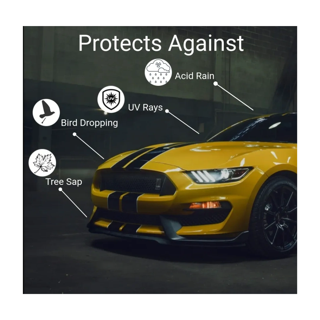 Yellow sports car protected against environmental damage.
