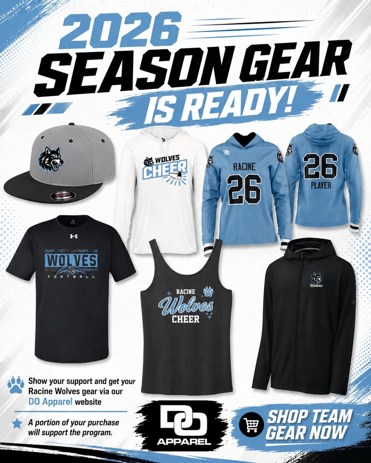 2026 season gear for Racine Wolves available.