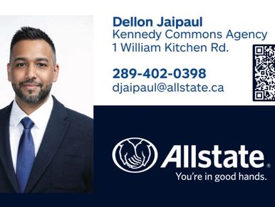 Professional business card for Dellon Jaipaul, Allstate insurance agent.