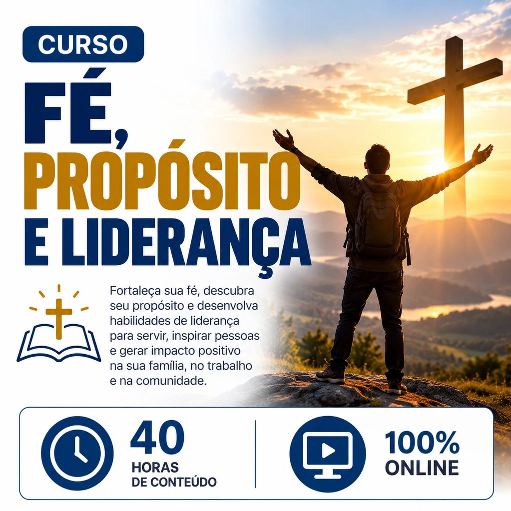 Curso online de fé, propósito e liderança com 40 horas de conteúdo.