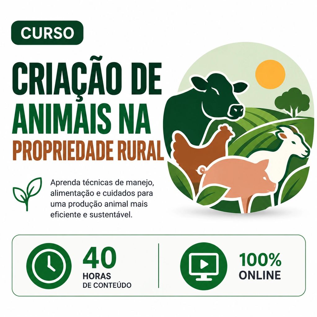 Curso online sobre criação de animais na propriedade rural.