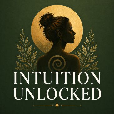 Silhouette of a woman with mystical symbols and text 'Intuition Unlocked'