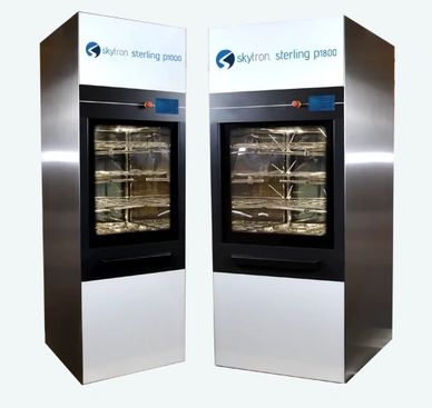Two Skytron sterilization units, models p1000 and p1800, for medical use.