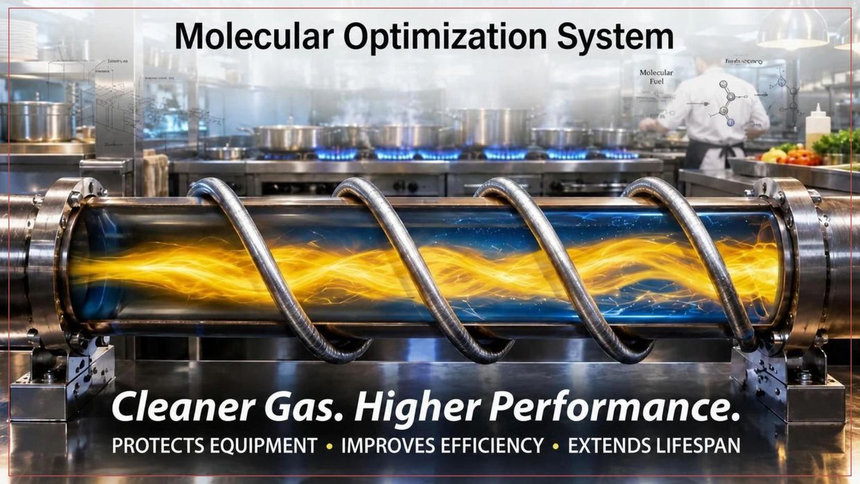 Industrial molecular optimization system with clean gas flame demonstration.