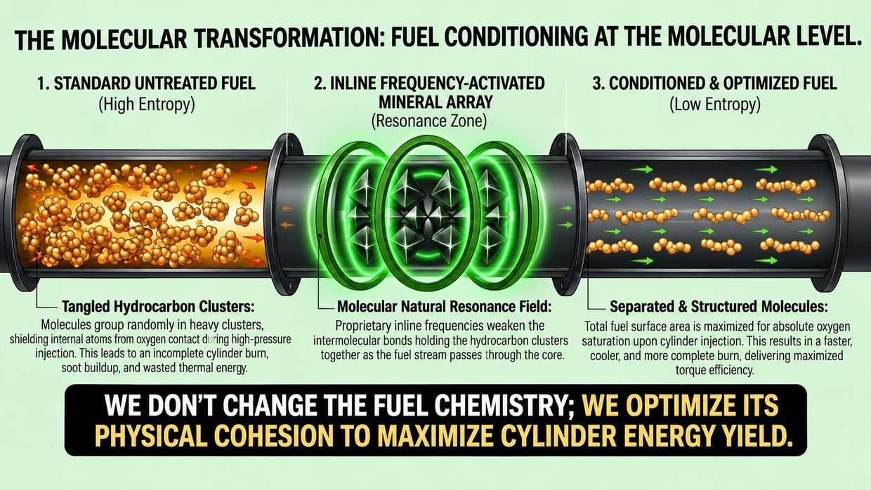 Diagram showing molecular transformation in fuel conditioning.