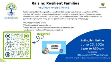 Online workshop on building resilience in families, June 23, 2026.