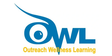 Logo of Outreach Wellness Learning featuring a stylized blue owl and yellow text.