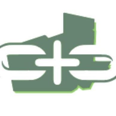 Abstract design with green and white elements.