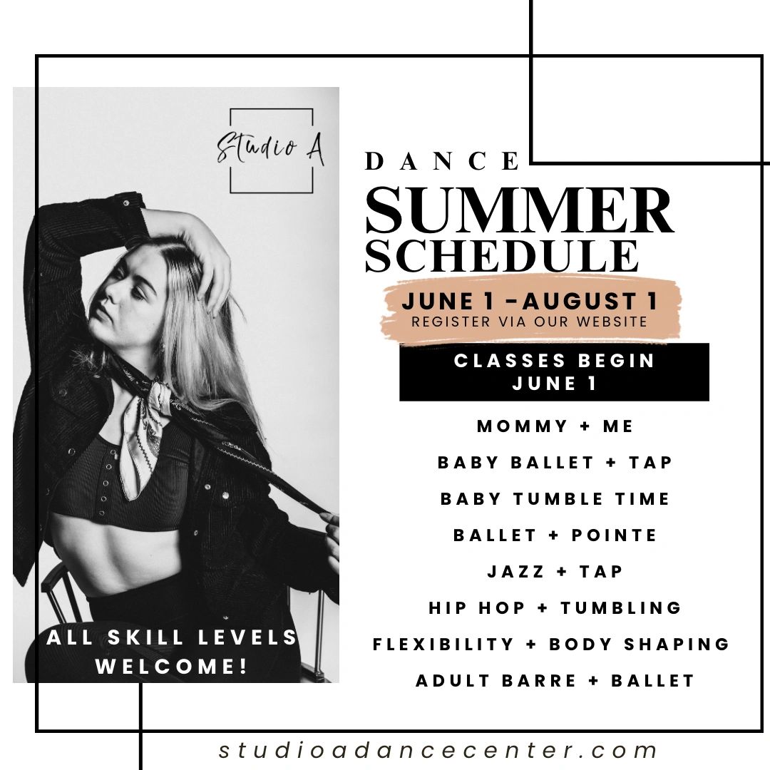 Studio A Summer Dance Classes for baby adult youth girls boys including ballet hip hop jazz contempo