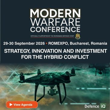 Modern Warfare Conference announcement for 2026 in Bucharest, Romania.