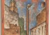 Untitled (Rooftop with smokestack), 1985, Earthenware, 14¼ x 13½  x 1 in. (36 x 35 x 3 cm)