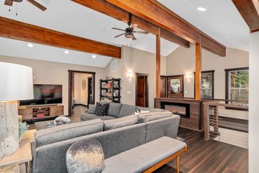 Living room, fireplace, entrance, upstairs