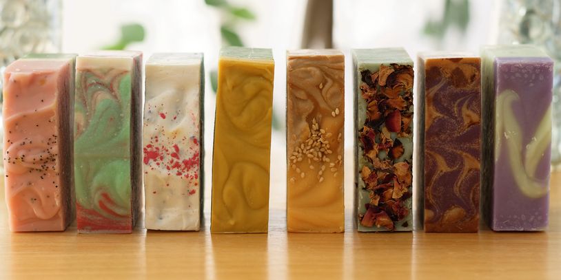 row of handmade soaps