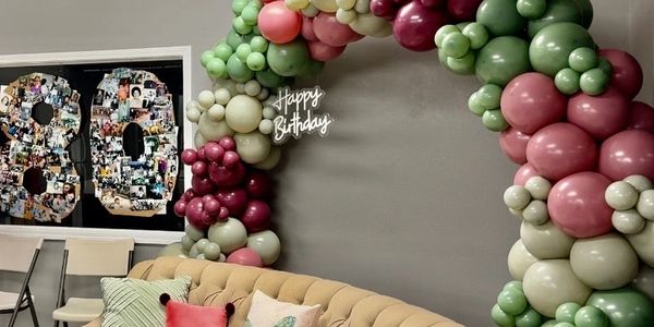 Birthday balloon arch with lettering 
