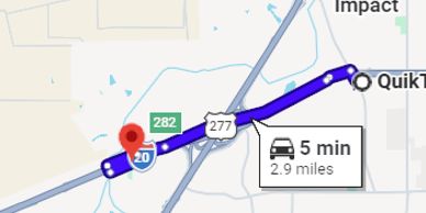 Map showing a 5-minute driving route of 2.9 miles.