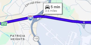 Map showing a 5-minute drive covering 3.6 miles near Patricia Heights.