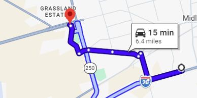 Map showing a 15-minute car route covering 6.4 miles.