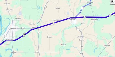 Map showing a route from Sunriver to Eugene, Oregon.