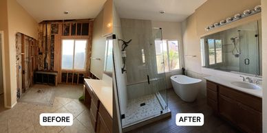 Bathroom remodeling before and after transformation.