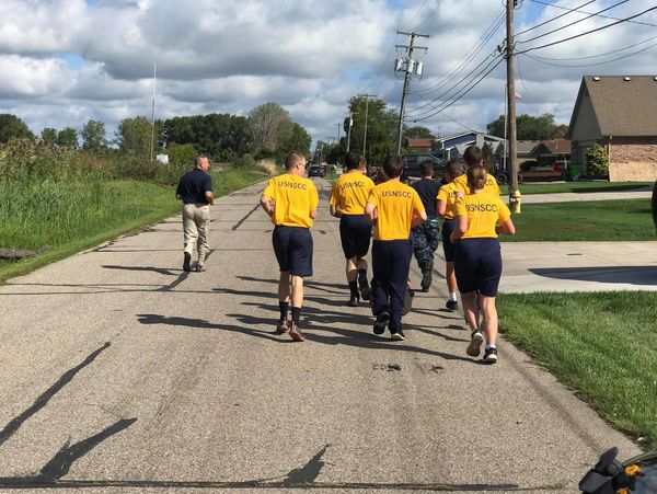 Physical training - group of cadets are running the cross