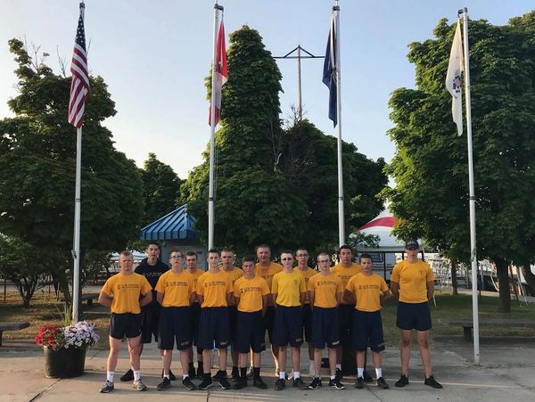 Group of cadets in summer training in PT uniform