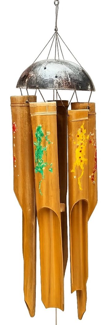 Decorative bamboo wind chime with colorful paint.
