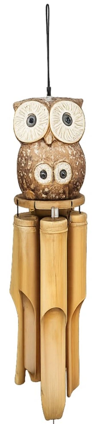 Owl-themed bamboo wind chime.