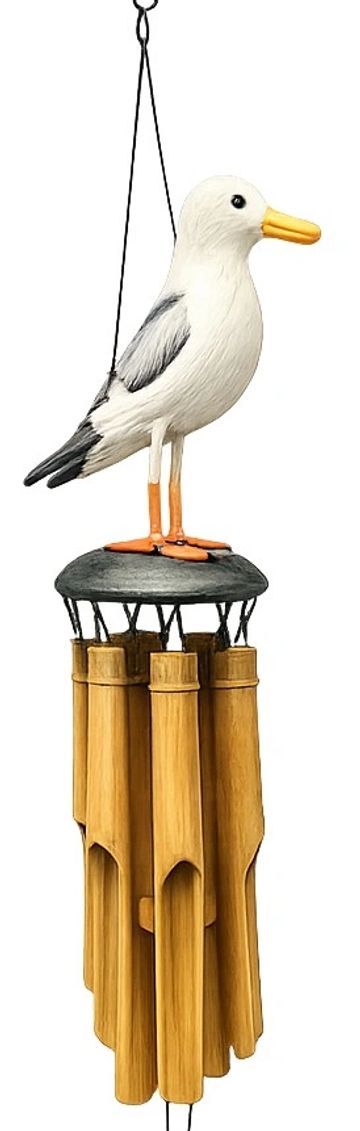 Seagull wind chime with bamboo tubes.