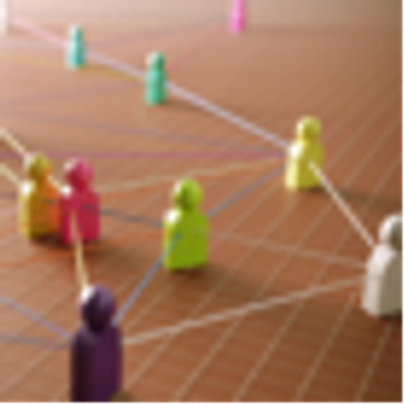 Colored figurines connected by strings on a grid.