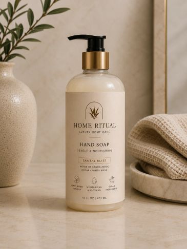 Luxury hand soap bottle on a countertop.