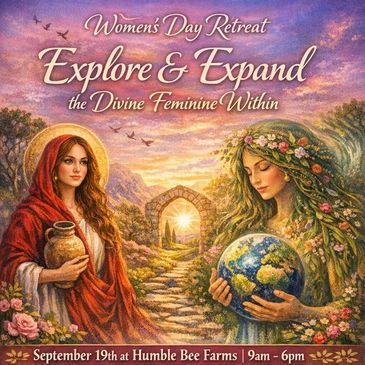 Women’s Day Retreat poster with divine feminine theme and nature imagery.