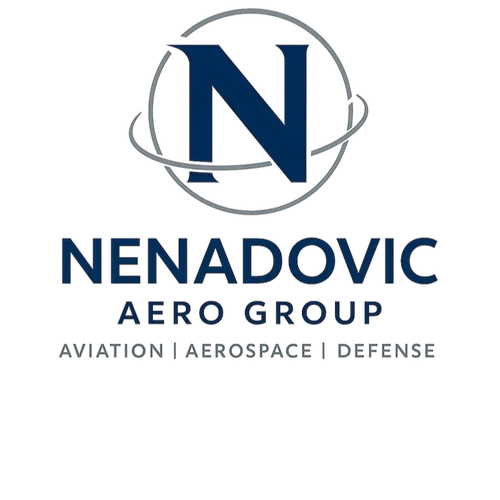 Blue Nenadovic Aero Group logo featuring a stylized letter N encircled by orbital rings 
