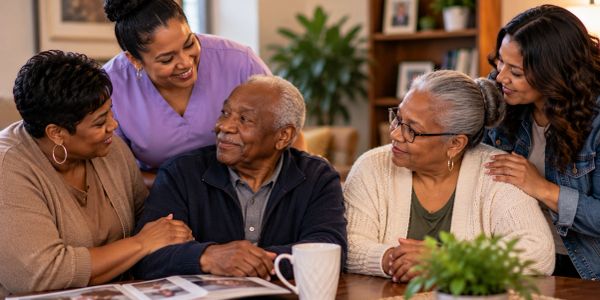 Family sharing a warm moment around the table.