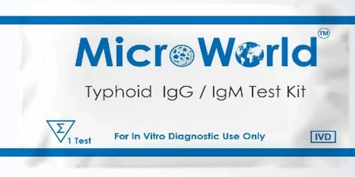 MicroWorld Typhoid IgG/IgM test kit for in vitro diagnostic use.
