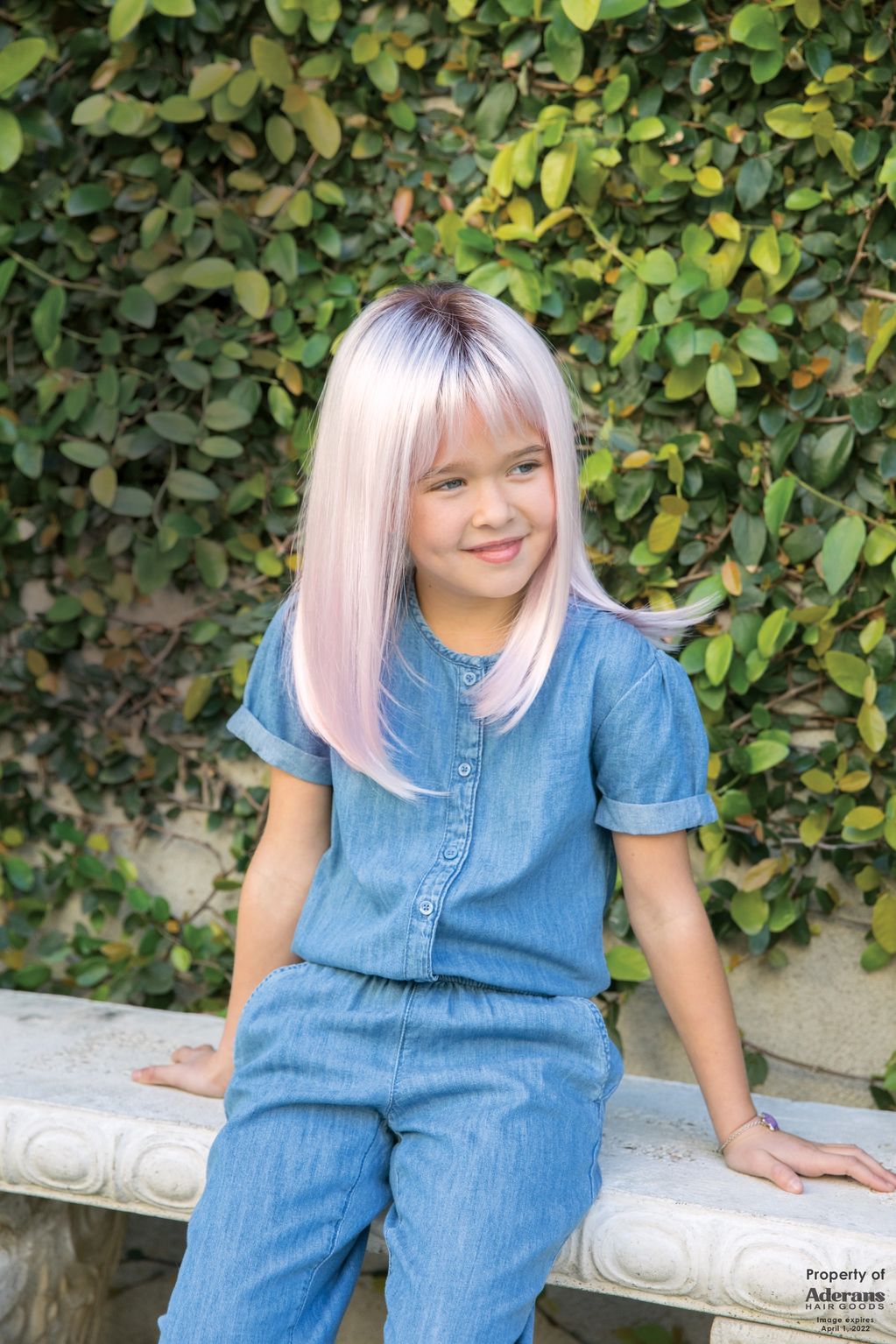 children's pink long mid length wig with bangs