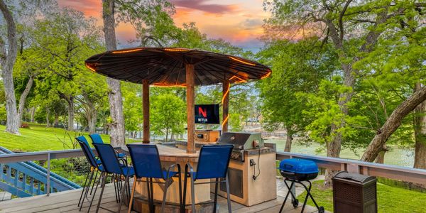 Outdoor kitchen overlooking lake McQueeney