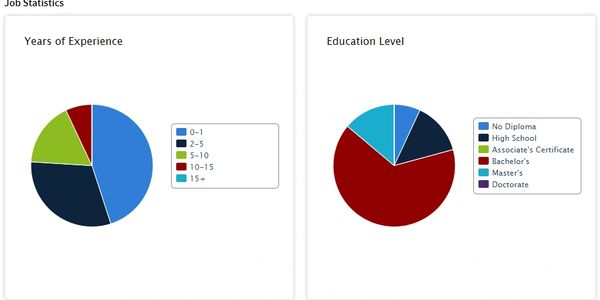 Pie graph that shows years of experience and education level