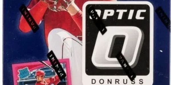 Donruss Optic baseball card pack with a player in red batting gear.