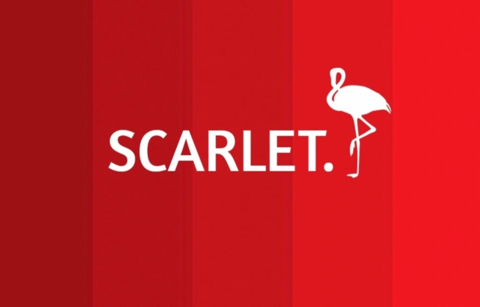 Logo with the word "SCARLET" and a white flamingo on a red gradient background.